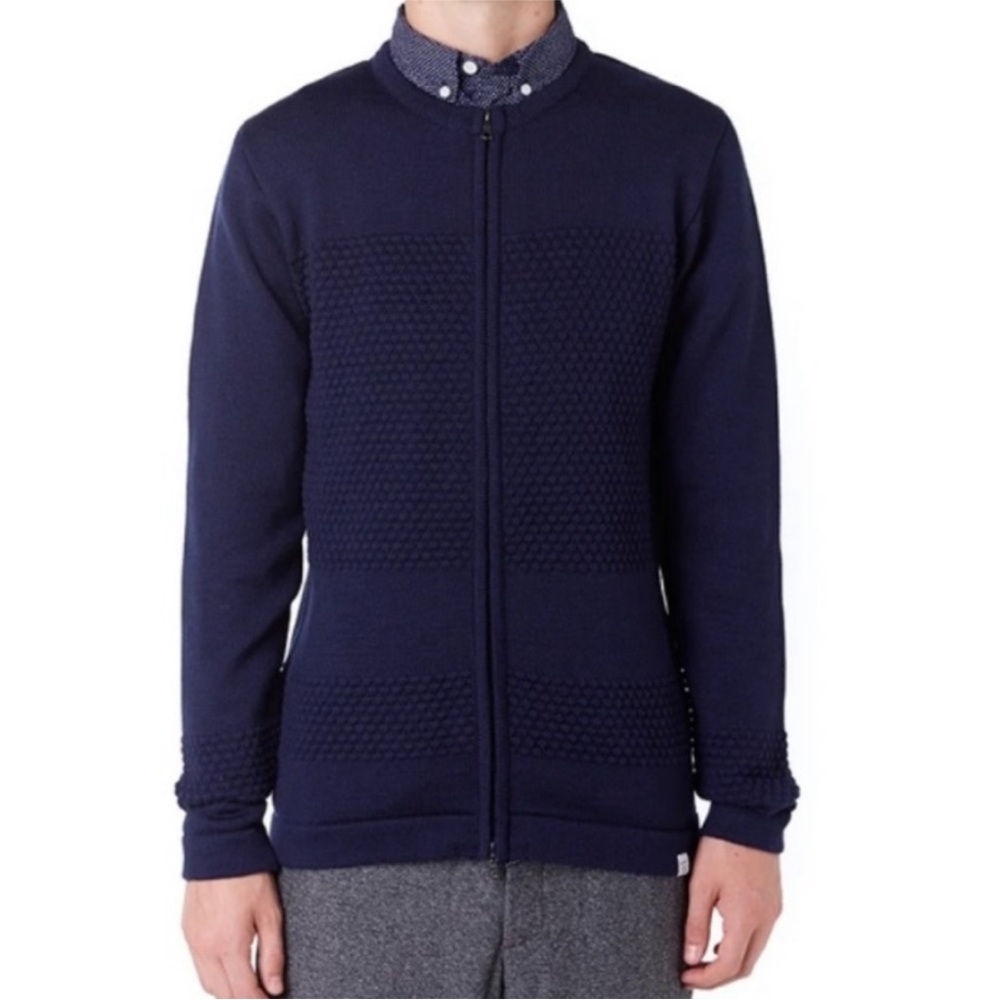 NORSE PROJECTS BUBBLE ZIP CREW KNIT Navy Blue Size M